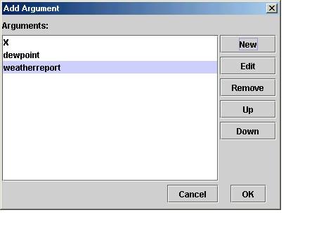 Screen shot of the rule tool editing a the arguments of a rule.