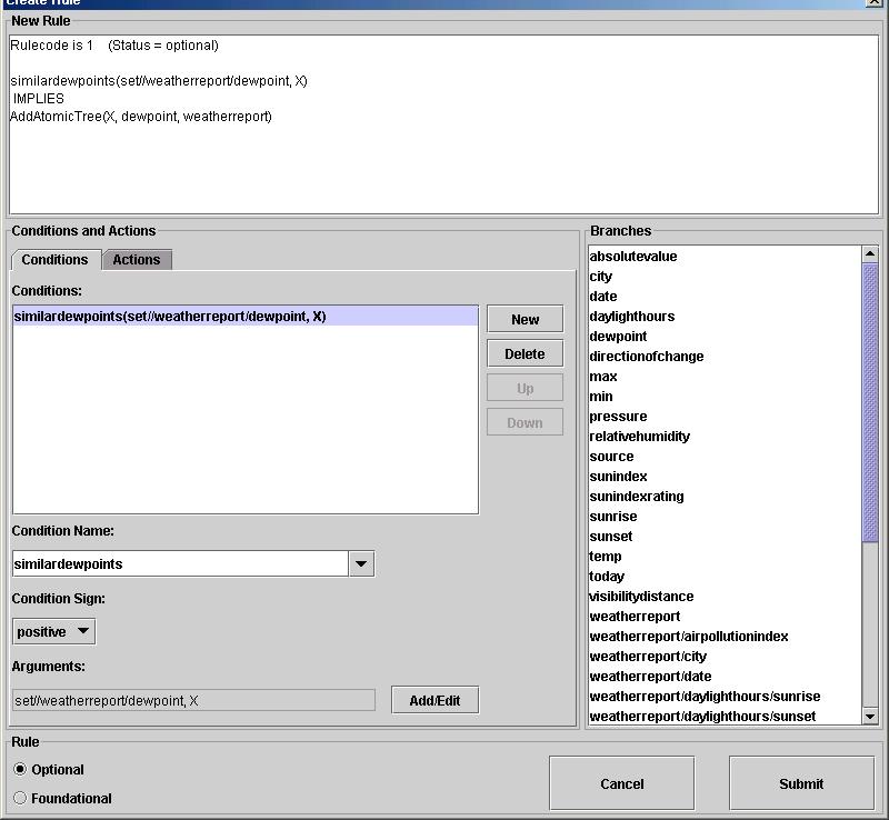 Screen shot of the rule tool editing a rule.