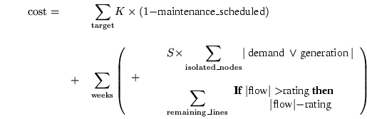 \begin{displaymath}
\begin{array}{lll}
{\rm cost} = &&{ \displaystyle \sum_{\rm ...
...flow$\vert - $rating$\end{array}\end{array}\right )
\end{array}\end{displaymath}