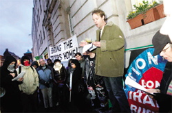 BRING THE TROOPS HOME
Act of remembrance - Andy Abbott of Colchester Peace Campaign addresses fellow protesters outside the town hall. Picture: TERRY WEEDEN (76411-1)